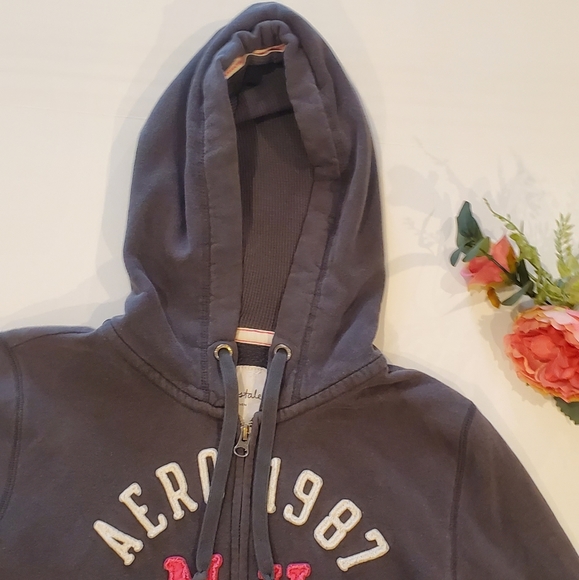 Aeropostal Grey, Pink, and White Zipper Hoodie - Picture 3 of 3